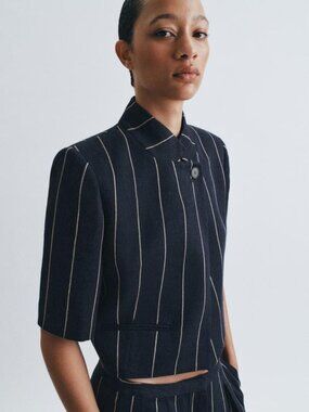 ZARA STRIPED LINEN BLEND JACKET ZW COLLECTION